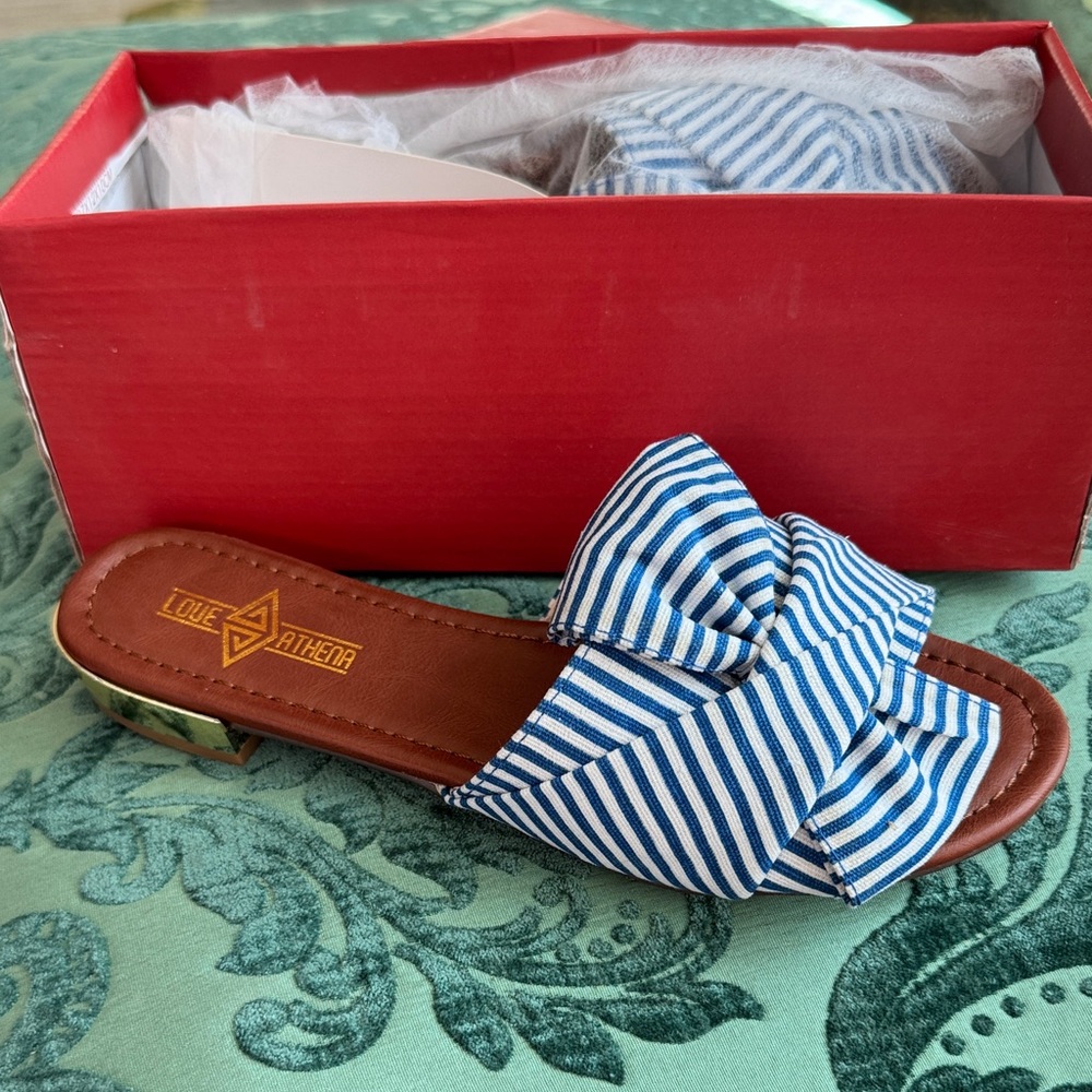 Athena Blue and White Striped Sandals